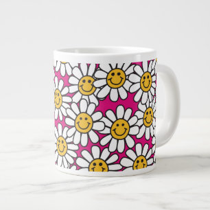 Taza De Café Grande Amarillo del rosa del modelo de flores de la