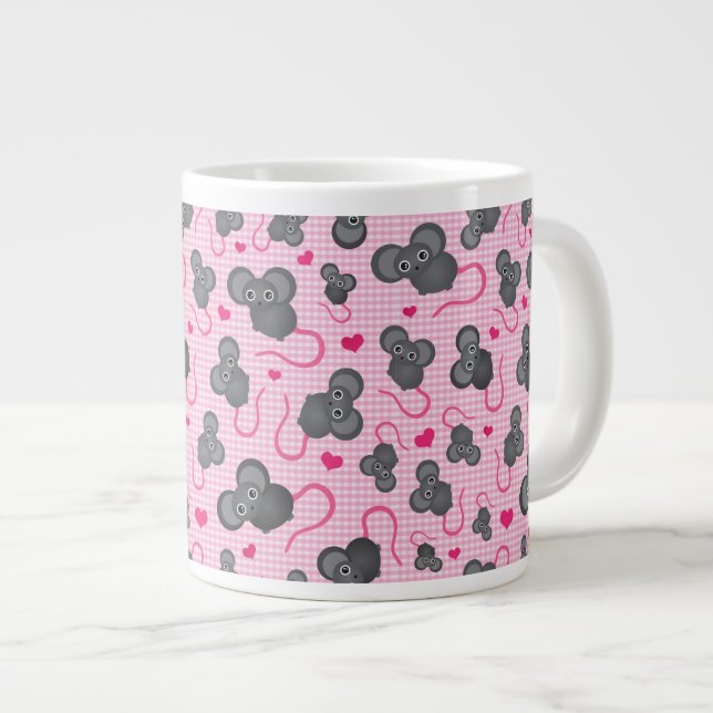 Taza De Café Grande Amo mi modelo del ratón en rosa (Derecha)