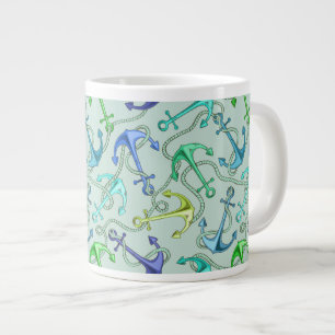 Taza De Café Grande Anclajes Del Mar Y Patrón De La Cuenca