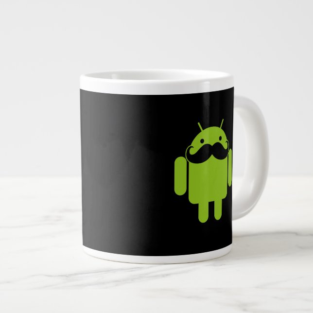 Taza De Café Grande Android Robot Mustache Style sobre negro (Derecha)