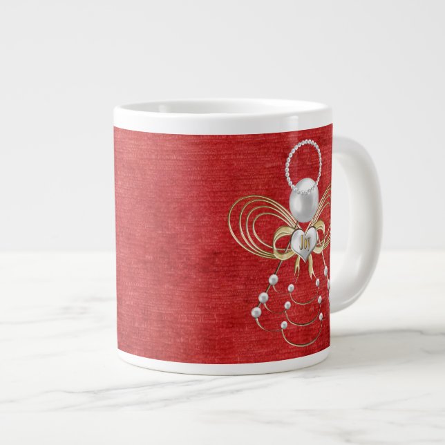 Taza De Café Grande Ángel del navidad de la alegría - rojo (Derecha)