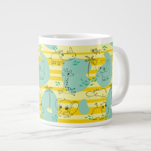 Taza De Café Grande Animales lindos que juegan con agua 2 (Derecha)