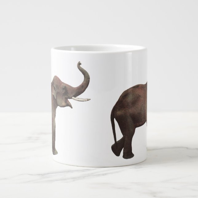 Taza De Café Grande Animales salvajes de época, elefantes asiáticos de (Frente)