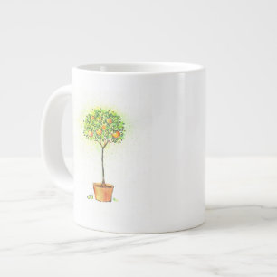 Taza De Café Grande Árbol de fruta cítrica pintado de la acuarela en