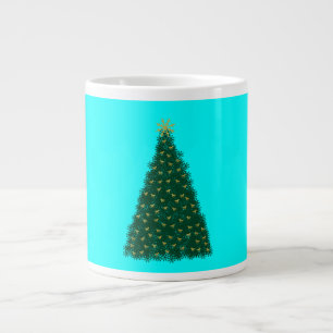 Taza De Café Grande Árbol de Navidad verde, caballos corriendo de oro,