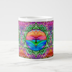 Taza De Café Grande Árbol que calma de la vida en colores del arco