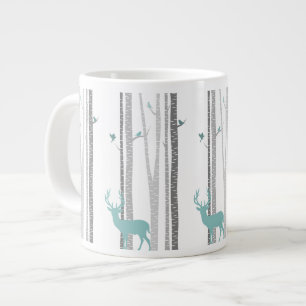 Taza De Café Grande Árboles de abedul con los ciervos