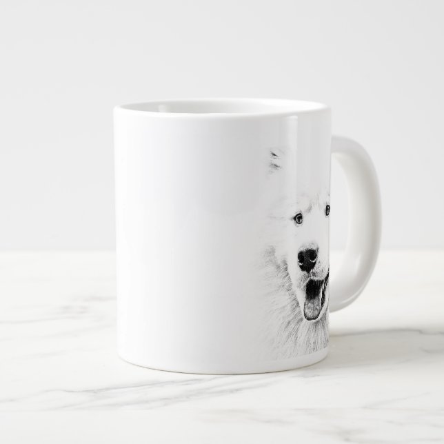 Taza De Café Grande Arte hermoso del perro del samoyedo (Derecha)