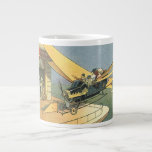Taza De Café Grande Auto convertible de vintage Science Ficción Steamp<br><div class="desc">Ilustracion Vintage Victoriano futurista viajes y transporte ciencia ficción diseño de punk de vapor con un auto convertible volador con alas. El chófer está a punto de aterrizar su coche futurista (o es un avión) en la tienda de chocolates en el futuro. Un clásico diseño de ciencia ficción de historietas...</div>
