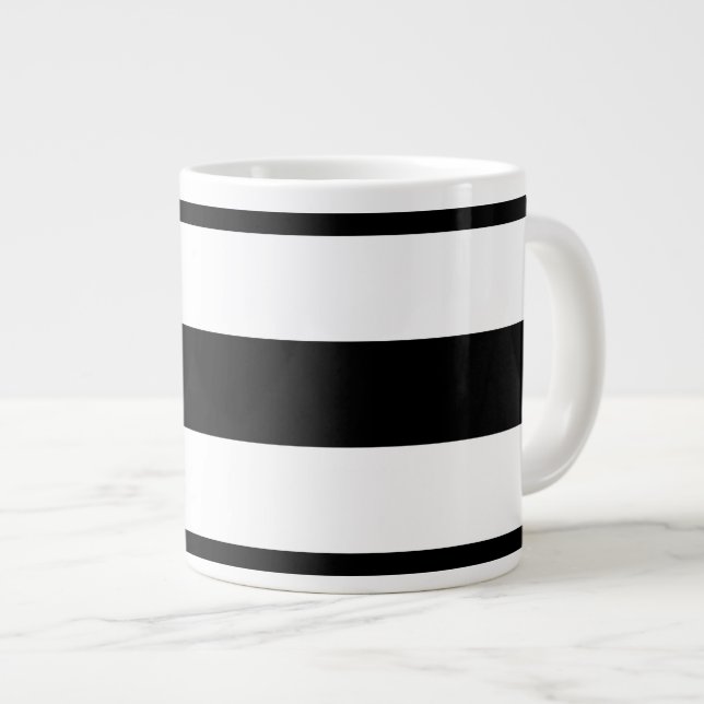 Taza De Café Grande Bandas Horizontal Negra Y Blanca (Derecha)
