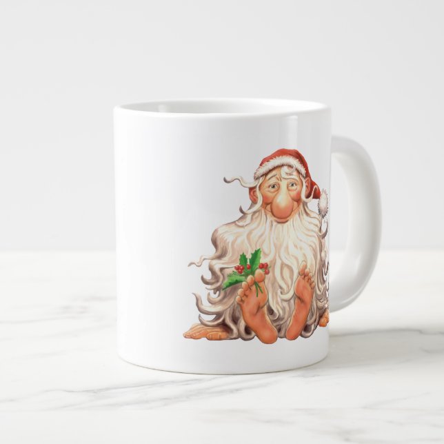 Taza De Café Grande Barefoot Holly Jolly Santa (Derecha)