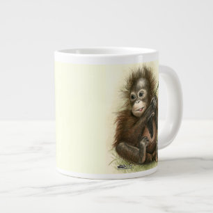 Taza De Café Grande Bebé Orangután Con Hojas