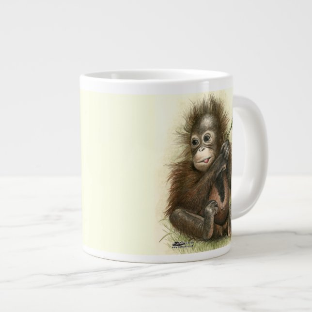 Taza De Café Grande Bebé Orangután Con Hojas (Derecha)