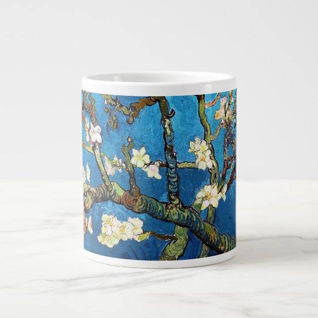 Taza De Café Grande Bello Artes floreciente del árbol de almendra de (Frente)