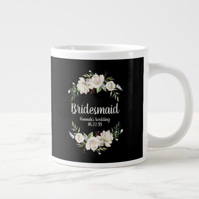 Taza De Café Grande Bienvenida a Boda Floral Blanca y Negra (Derecha)