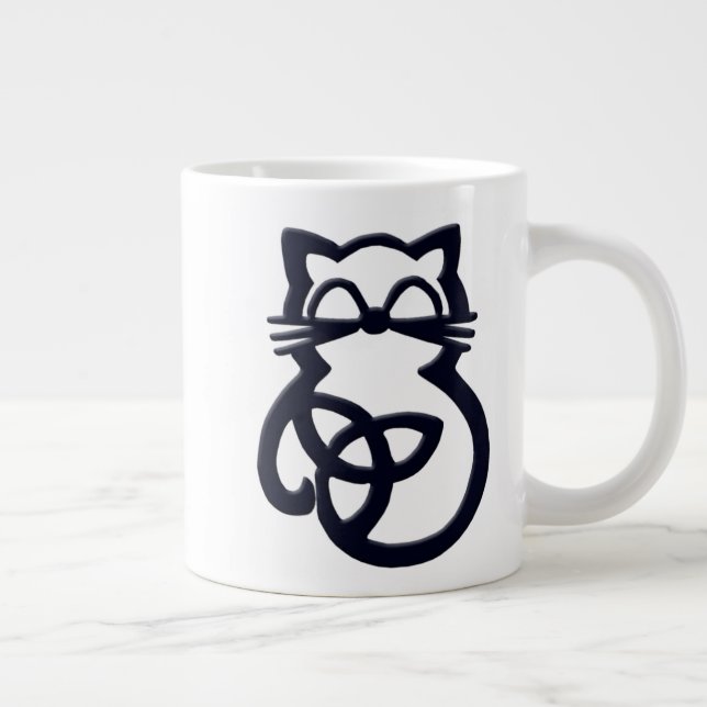 Taza De Café Grande Black Trinity Knot Celtic Cat Jumbo Mug (Derecha)