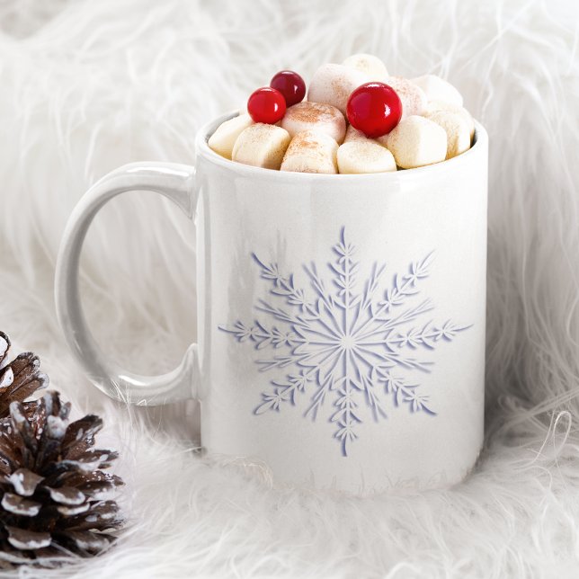 Taza De Café Grande Blue Winter Snowflakes on White (Subido por el creador)