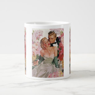 Taza De Café Grande Boda Vintage, recién casados novios retro