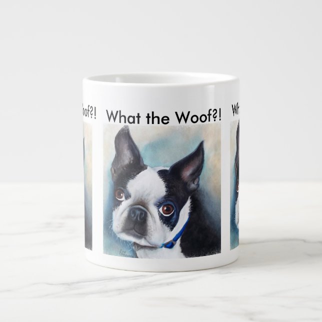 TAZA DE CAFÉ GRANDE BOSTON TERRIER EN BLANCO Y NEGRO (Frente)