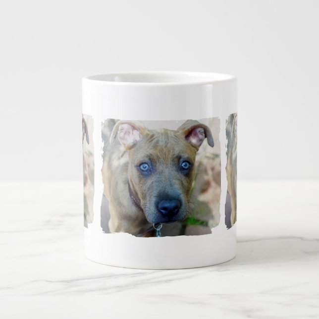 Taza De Café Grande Brindle Pit Bull con una foto de Shirley Taylor (Frente)