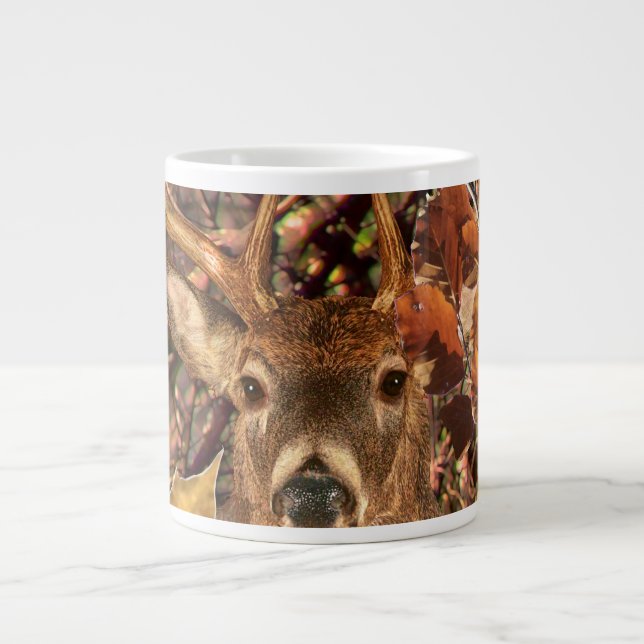 Taza De Café Grande Buck en otoño Camo venado blanco (Frente)