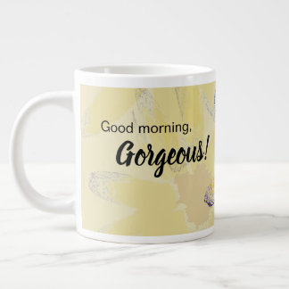 Taza De Café Grande Buena mañana, flor amarilla abstracta magnífica