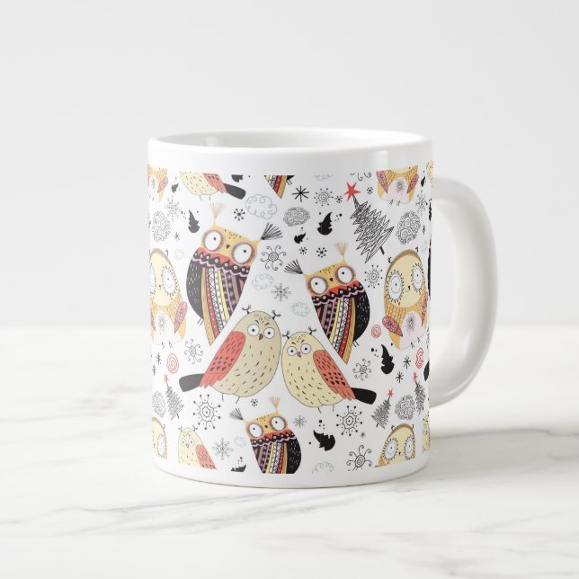 Taza De Café Grande Búho divertido de la textura (Derecha)