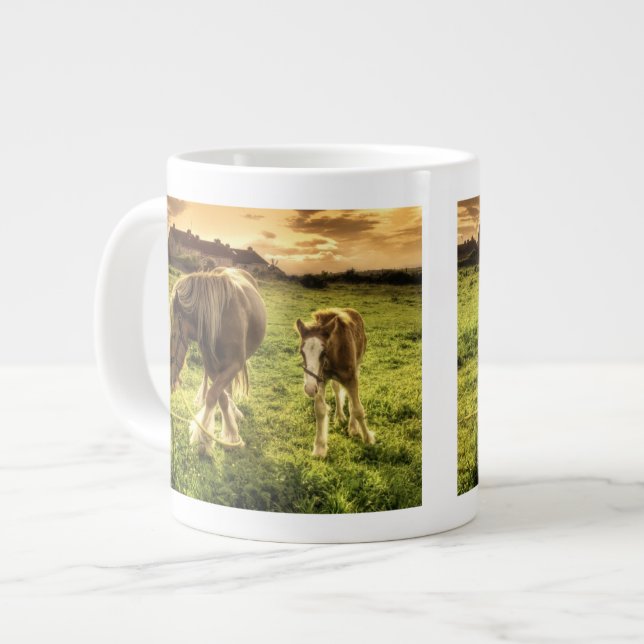 Taza De Café Grande Caballo de la madre y del potro (Izquierda)