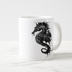 Taza De Café Grande Caballo de mar enojado en negro