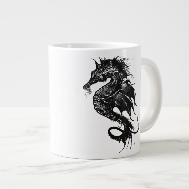 Taza De Café Grande Caballo de mar enojado en negro (Derecha)