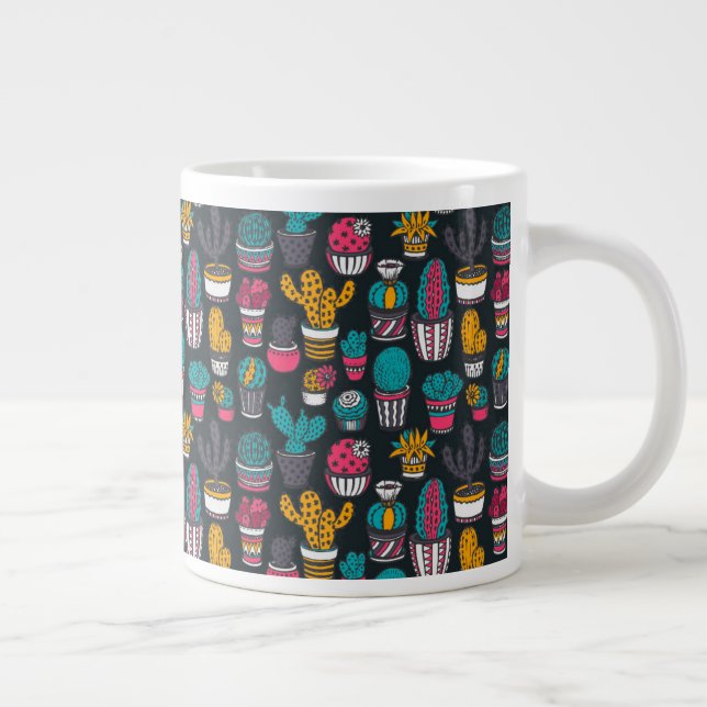 Taza De Café Grande Cactus dibujados a mano en el patrón de estilo de  (Derecha)