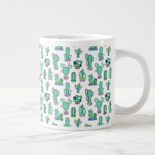 Taza De Café Grande Cactus verde mate y patrón de planta suculento