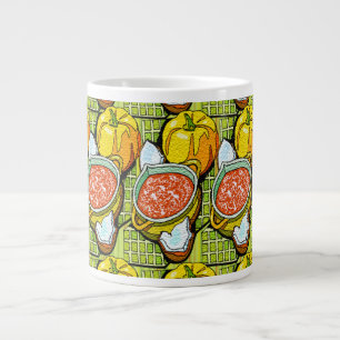 Taza De Café Grande Calabazas, sopa y fondo a rayas
