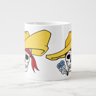 Taza De Café Grande Calavera fumadora de Halloween con pañuelo de dibu