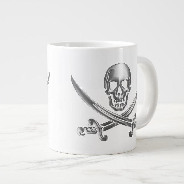 Taza De Café Grande Calavera plateada y espadas cruzadas (Derecha)