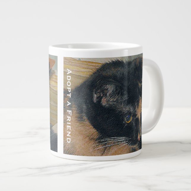 Taza De Café Grande Cara del gatito del calicó (Derecha)