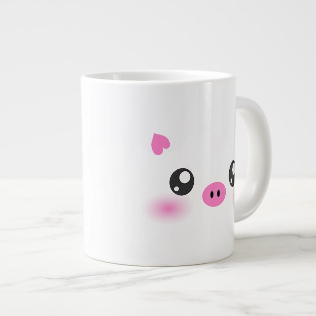 Taza De Café Grande Cara linda del cerdo - minimalism del kawaii (Derecha)