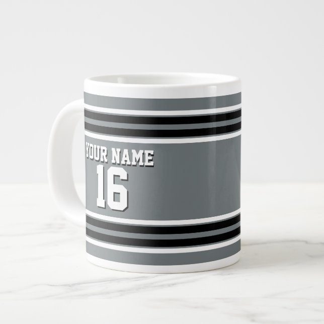 Taza De Café Grande Carbón negro de qué equipo de Jersey nombre número (Izquierda)