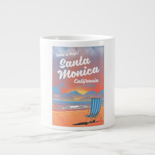 Taza De Café Grande Cartel de playa vintage de Santa Mónica California