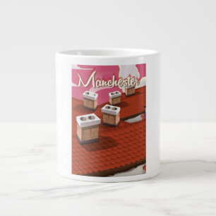 Taza De Café Grande Cartel de viaje de dibujos animados de Mánchester,