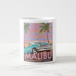Taza De Café Grande Cartel de viaje de Malibu, Los Ángeles, Californi