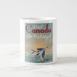 Taza De Café Grande Cartel de viaje de pesca vintage Canadá
