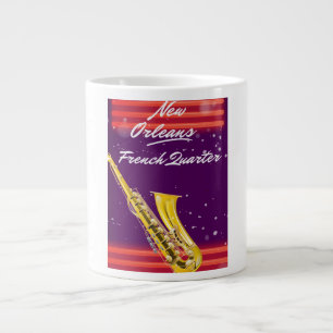 Taza De Café Grande Cartel de viaje de saxofón del Barrio Francés de N