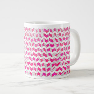 Taza De Café Grande Cebra de Chevron blanca y rosa caliente