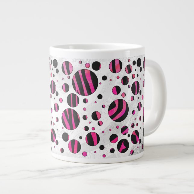 Taza De Café Grande Cebra de punto de piloka negra y rosa caliente (Derecha)
