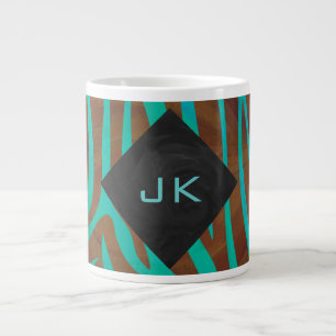 Taza De Café Grande Cebra Marrón y Azul con Monograma