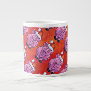 Taza De Café Grande Cerdo en Santa Hat en rojo
