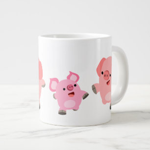 Taza De Café Grande Cerdos de dibujos animados corriendo lindos