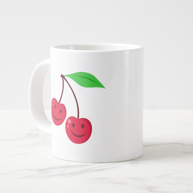Taza De Café Grande Cerezas rojas sonrientes (Izquierda)