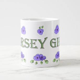 Taza De Café Grande "Chica del jersey" con las violetas púrpuras